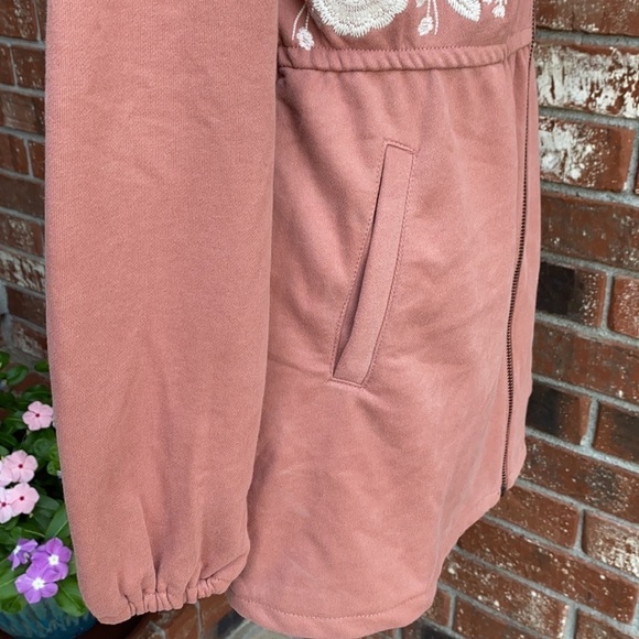 Solitaire Pink Floral Embroidered Hooded Cinched Jacket Women's Size Small - Picture 6 of 9